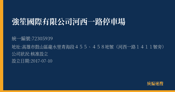 強笙國際有限公司河西一路停車場的照片-統編 72305939(高雄市) 公司登記資料與營業項目詳細圖表