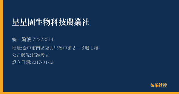 星星園生物科技農業社的照片-統編 72323514(臺中市) 公司登記資料與營業項目詳細圖表