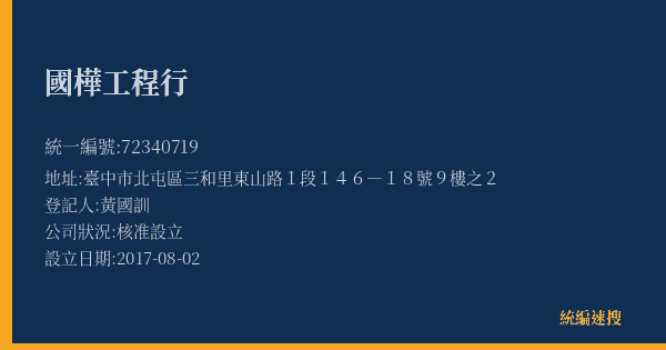 國樺工程行的照片-統編 72340719(臺中市) 公司登記資料與營業項目詳細圖表