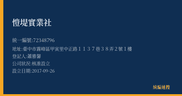 愷堤實業社的照片-統編 72348796(臺中市) 公司登記資料與營業項目詳細圖表