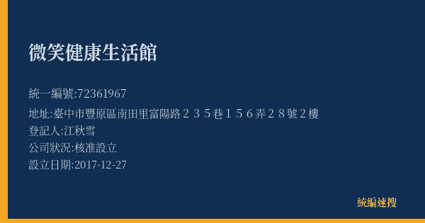 微笑健康生活館的照片-統編 72361967(臺中市) 公司登記資料與營業項目詳細圖表