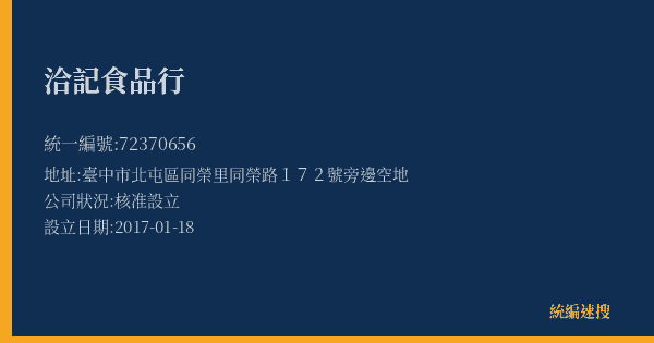 洽記食品行的照片-統編 72370656(臺中市) 公司登記資料與營業項目詳細圖表