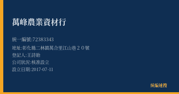 萬峰農業資材行的照片-統編 72383343(彰化縣) 公司登記資料與營業項目詳細圖表