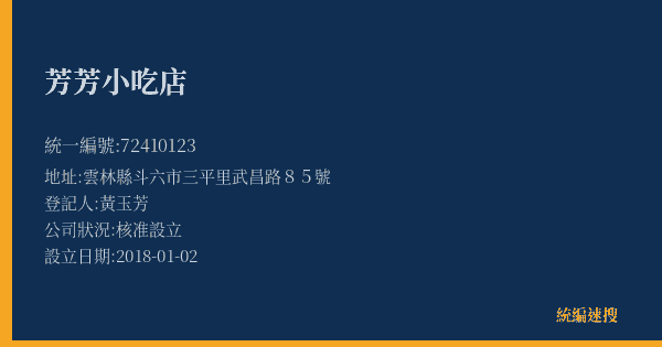 芳芳小吃店的照片-統編 72410123(雲林縣) 公司登記資料與營業項目詳細圖表