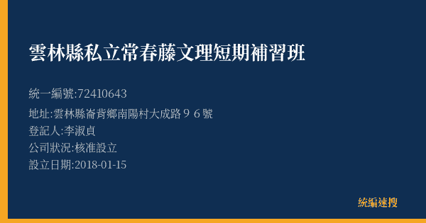 雲林縣私立常春藤文理短期補習班的照片-統編 72410643(雲林縣) 公司登記資料與營業項目詳細圖表