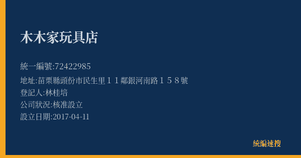 木木家玩具店的照片-統編 72422985(苗栗縣) 公司登記資料與營業項目詳細圖表