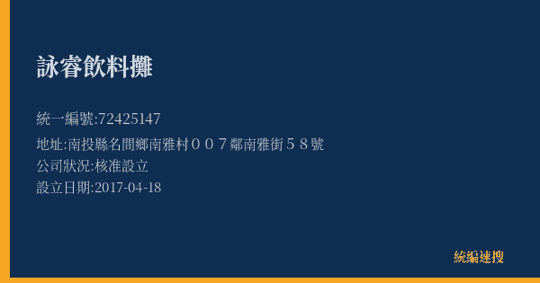 詠睿飲料攤的照片-統編 72425147(南投縣) 公司登記資料與營業項目詳細圖表
