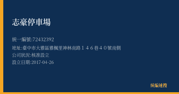 志豪停車場的照片-統編 72432392(臺中市) 公司登記資料與營業項目詳細圖表