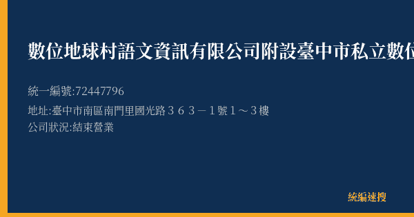 數位地球村語文資訊有限公司附設臺中市私立數位地球村語文短期補習班的照片-統編 72447796(臺中市) 公司登記資料與營業項目詳細圖表