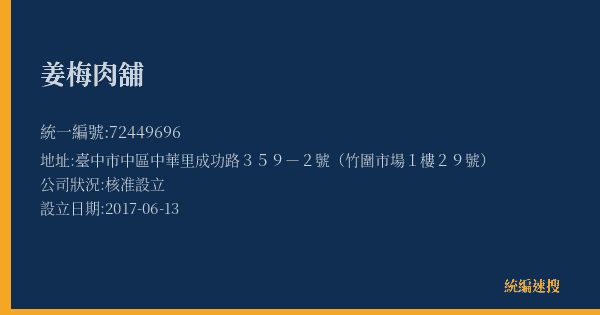 姜梅肉舖的照片-統編 72449696(臺中市) 公司登記資料與營業項目詳細圖表