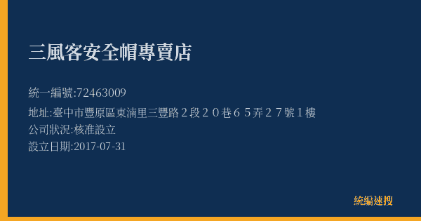 三風客安全帽專賣店的照片-統編 72463009(臺中市) 公司登記資料與營業項目詳細圖表