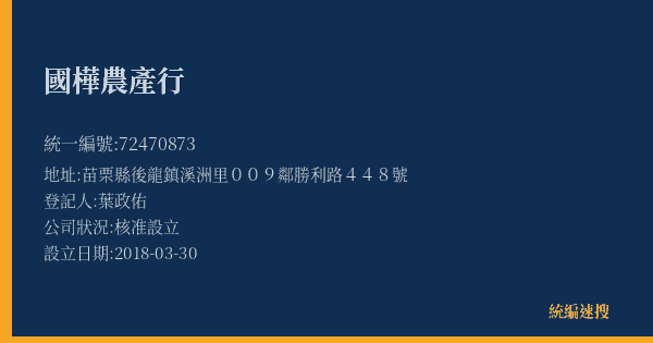 國樺農產行的照片-統編 72470873(苗栗縣) 公司登記資料與營業項目詳細圖表