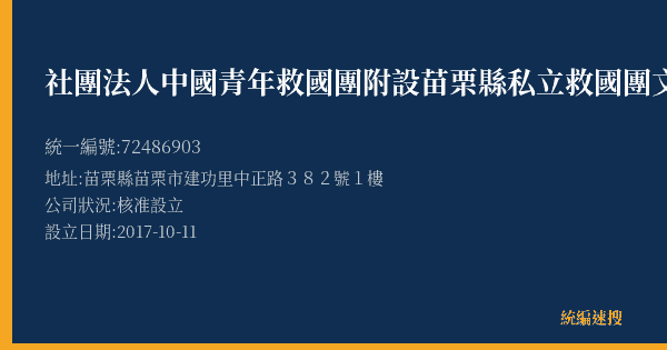 社團法人中國青年救國團附設苗栗縣私立救國團文理技藝短期補習班(苗栗班)的照片-統編 72486903(苗栗縣) 公司登記資料與營業項目詳細圖表