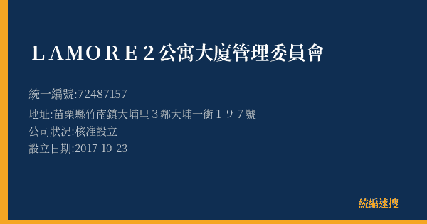 LA MORE 2公寓大廈管理委員會的照片-統編 72487157 公司登記資料與營業項目詳細圖表