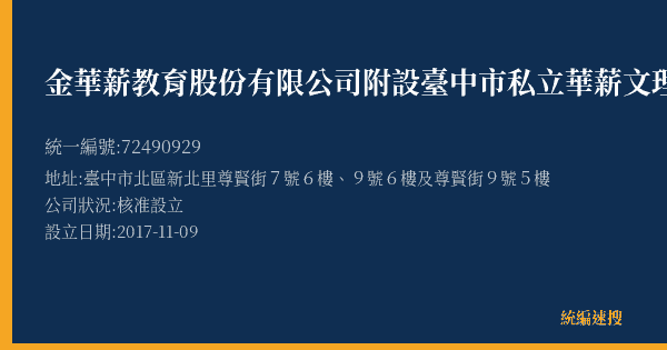 金華薪教育股份有限公司附設臺中市私立華薪文理短期補習班及水利分班的照片-統編 72490929(臺中市) 公司登記資料與營業項目詳細圖表