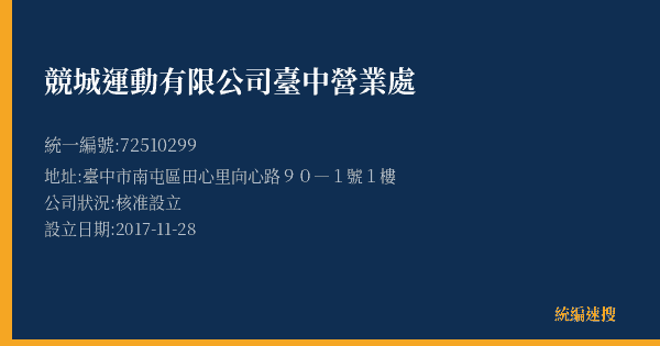 競城運動有限公司臺中營業處的照片-統編 72510299(臺中市) 公司登記資料與營業項目詳細圖表