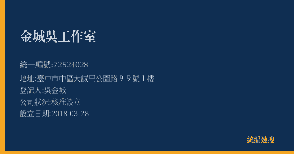 金城吳工作室的照片-統編 72524028(臺中市) 公司登記資料與營業項目詳細圖表