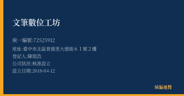 文筆數位工坊的照片-統編 72525912(臺中市) 公司登記資料與營業項目詳細圖表