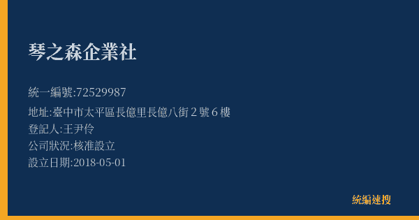琴之森企業社的照片-統編 72529987(臺中市) 公司登記資料與營業項目詳細圖表