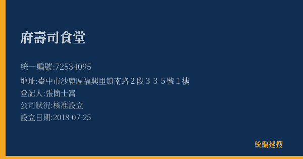 府壽司食堂的照片-統編 72534095(臺中市) 公司登記資料與營業項目詳細圖表