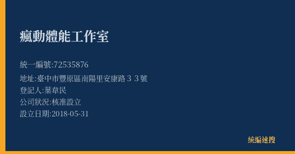 瘋動體能工作室的照片-統編 72535876(臺中市) 公司登記資料與營業項目詳細圖表