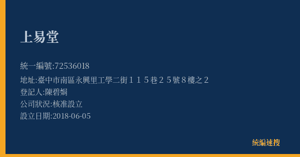 上易堂的照片-統編 72536018(臺中市) 公司登記資料與營業項目詳細圖表