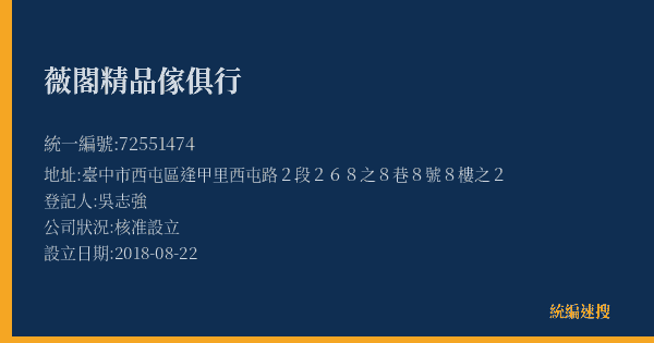 薇閣精品傢俱行的照片-統編 72551474(臺中市) 公司登記資料與營業項目詳細圖表