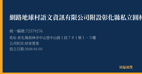 網路地球村語文資訊有限公司附設彰化縣私立圓林地球村美日語短期補習班的照片-統編 72579276(彰化縣) 公司登記資料與營業項目詳細圖表