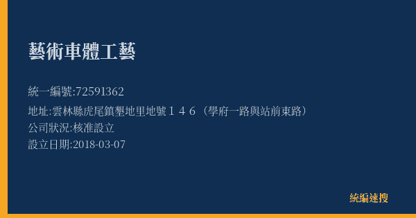 藝術車體工藝的照片-統編 72591362(雲林縣) 公司登記資料與營業項目詳細圖表