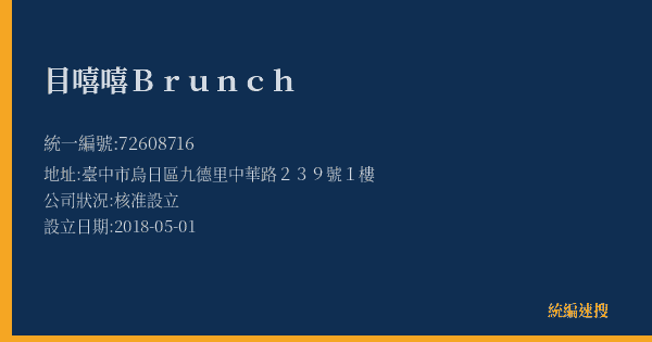 目嘻嘻Brunch的照片-統編 72608716(臺中市) 公司登記資料與營業項目詳細圖表