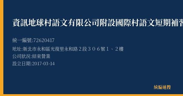 資訊地球村語文有限公司附設國際村語文短期補習班的照片-統編 72620417(新北市) 公司登記資料與營業項目詳細圖表