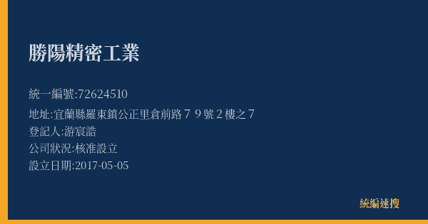 勝陽精密工業的照片-統編 72624510(宜蘭縣) 公司登記資料與營業項目詳細圖表