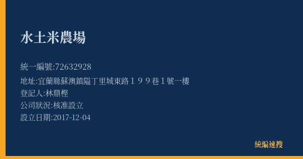 水土米農場的照片-統編 72632928(宜蘭縣) 公司登記資料與營業項目詳細圖表