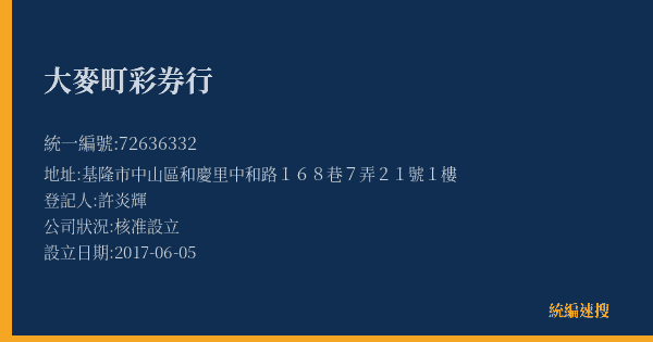 大麥町彩券行的照片-統編 72636332(基隆市) 公司登記資料與營業項目詳細圖表