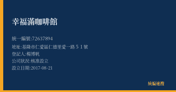 幸福滿咖啡館的照片-統編 72637894(基隆市) 公司登記資料與營業項目詳細圖表