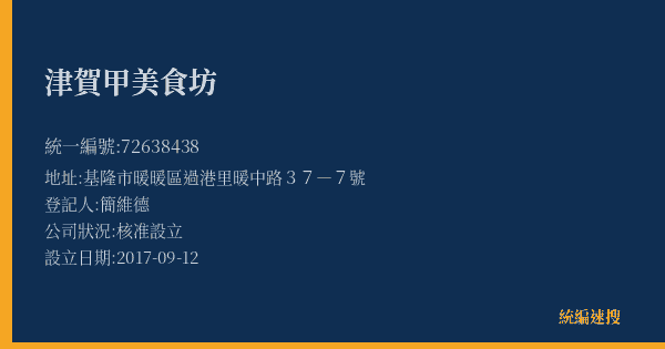 津賀甲美食坊的照片-統編 72638438(基隆市) 公司登記資料與營業項目詳細圖表