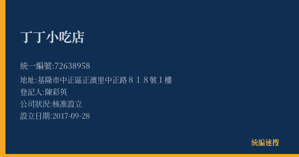丁丁小吃店的照片-統編 72638958(基隆市) 公司登記資料與營業項目詳細圖表
