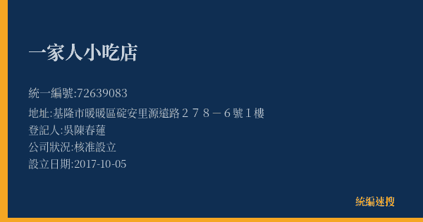 一家人小吃店的照片-統編 72639083(基隆市) 公司登記資料與營業項目詳細圖表