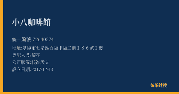 小八咖啡館的照片-統編 72640574(基隆市) 公司登記資料與營業項目詳細圖表