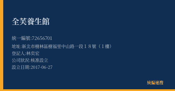 全芙養生館的照片-統編 72656701(新北市) 公司登記資料與營業項目詳細圖表