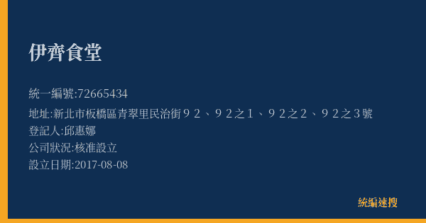 伊齊食堂的照片-統編 72665434(新北市) 公司登記資料與營業項目詳細圖表