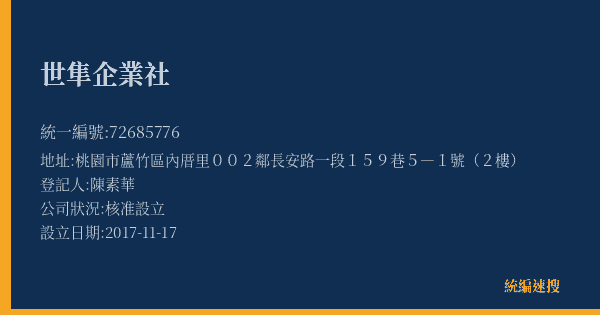 世隼企業社的照片-統編 72685776(桃園市) 公司登記資料與營業項目詳細圖表
