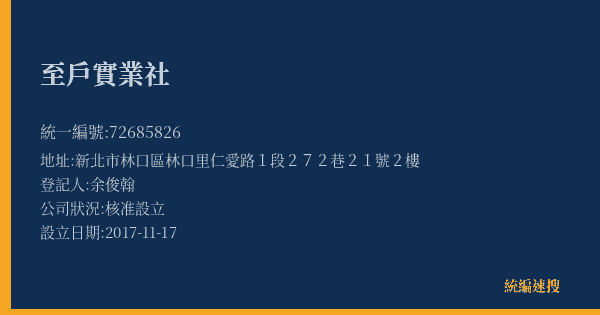 至戶實業社的照片-統編 72685826(新北市) 公司登記資料與營業項目詳細圖表