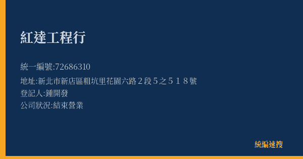 紅達工程行的照片-統編 72686310(新北市) 公司登記資料與營業項目詳細圖表