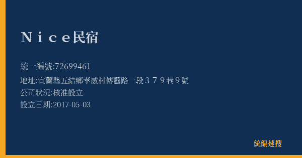 Nice民宿的照片-統編 72699461(宜蘭縣) 公司登記資料與營業項目詳細圖表