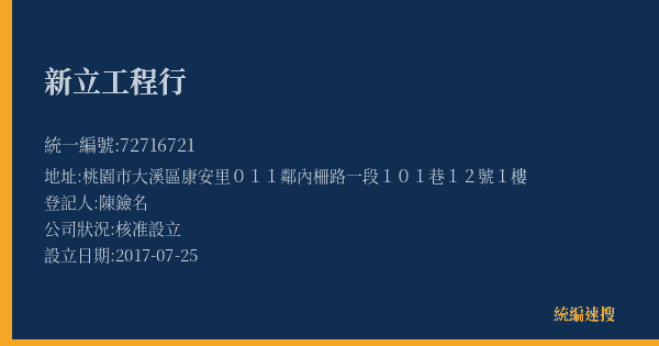 新立工程行的照片-統編 72716721(桃園市) 公司登記資料與營業項目詳細圖表