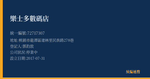 樂士多數碼店的照片-統編 72717307(桃園市) 公司登記資料與營業項目詳細圖表