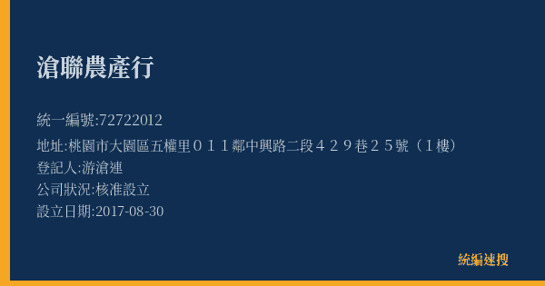 滄聯農產行的照片-統編 72722012(桃園市) 公司登記資料與營業項目詳細圖表