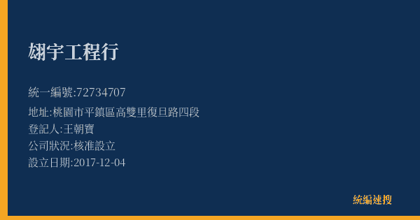 翃宇工程行的照片-統編 72734707(桃園市) 公司登記資料與營業項目詳細圖表