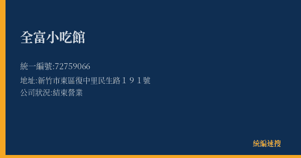 全富小吃館的照片-統編 72759066(新竹市) 公司登記資料與營業項目詳細圖表